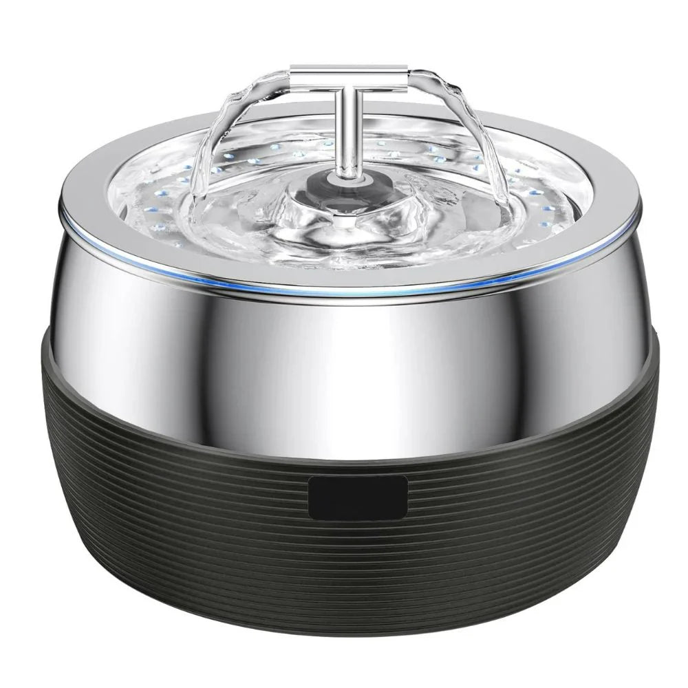 3 Litre Stainless Steel Drinking Fountain for Dogs and Cats - Quiet Water Dispenser with Double Spout