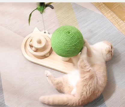 Cat Toy With Scratching Post And Feathers - Interactive Play Station For Cats