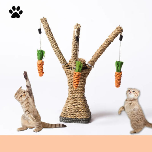 Cat Scratching Post In Tree Design - Sisal Scratching Post With Carrot Toys