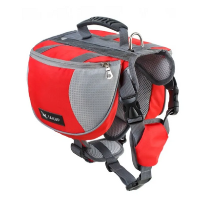 Dog Backpack For Outdoor Activities - Adjustable And Waterproof In Red And Gray