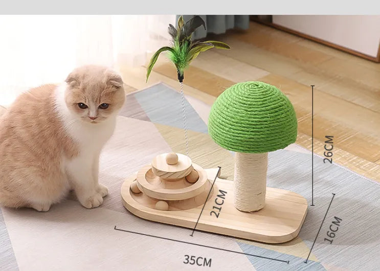 Cat Toy With Scratching Post And Feathers - Interactive Play Station For Cats