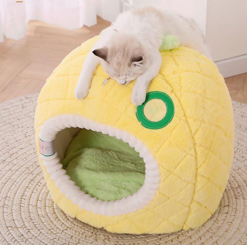Pineapple Cat Cave - Soft And Cosy Sleeping Cave For Cats, Pet Bed For Cats In Fruit Design