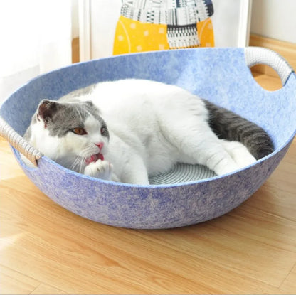 Felt Pet Bed For Cats - Soft Comfortable Basket With Handles