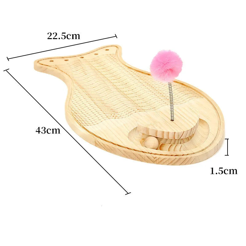 Wooden Cat Toy Scratching Board - Interactive Play Mat With Feather And Ball