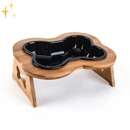 Ceramic Dog Bowl with Wooden Stand