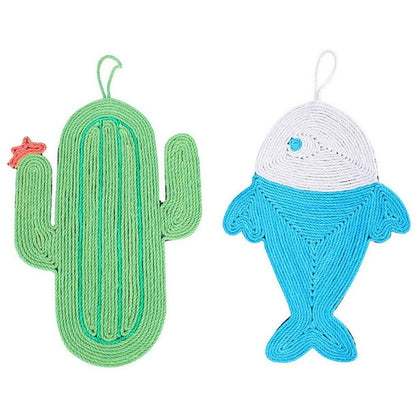 Cat Scratching Mat Cactus And Fish - Scratching Toy for Cats, Wall and Floor Scratching Mat Made of Sisal