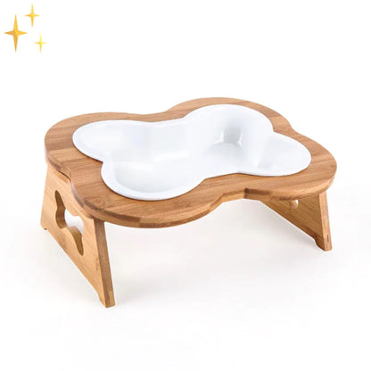 Ceramic Dog Bowl with Wooden Stand