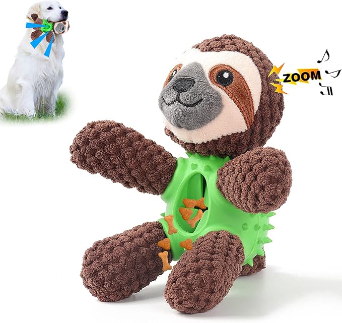 3-in-1 Dog Plush Toy with Integrated Dental Chew and Treat Hiding Spot