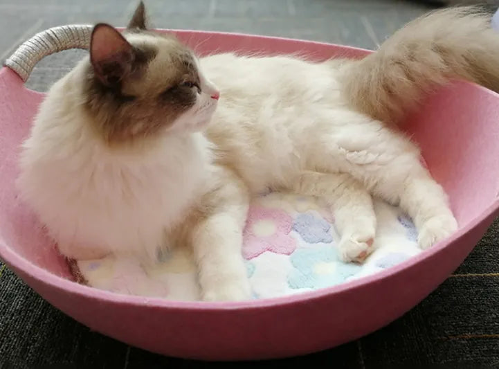 Felt Pet Bed For Cats - Soft Comfortable Basket With Handles