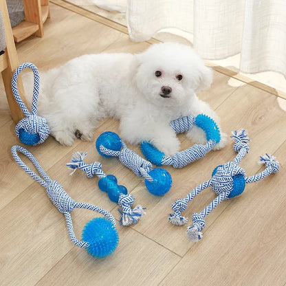 Dog Toy with Rubber Ball and Rope - Chew Toy for Pulling and Playing