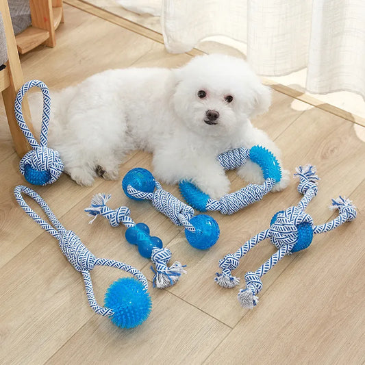 Dog Toy with Rubber Ball and Rope - Chew Toy for Pulling and Playing
