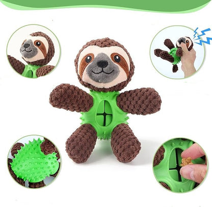 3-in-1 Dog Plush Toy with Integrated Dental Chew and Treat Hiding Spot