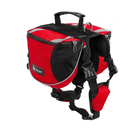Dog Backpack For Outdoor Activities - Adjustable And Waterproof In Red And Gray