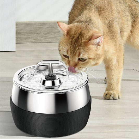 3 Litre Stainless Steel Drinking Fountain for Dogs and Cats - Quiet Water Dispenser with Double Spout