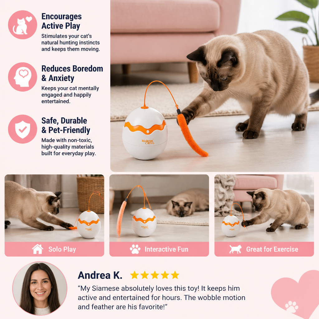 Interactive Wobble Egg Cat Toy – Automatic Feather Teaser