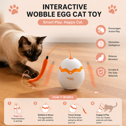 Interactive Wobble Egg Cat Toy – Automatic Feather Teaser