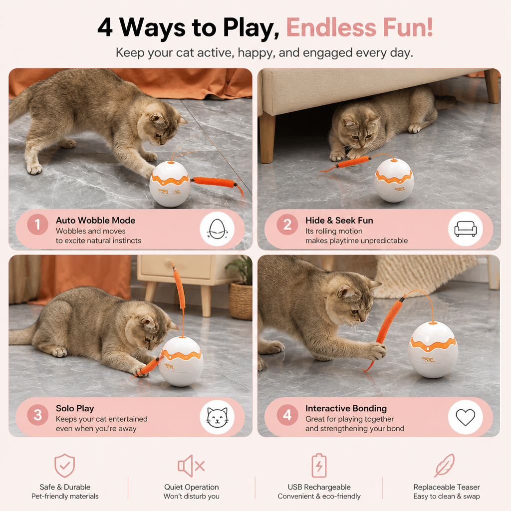 Interactive Wobble Egg Cat Toy – Automatic Feather Teaser