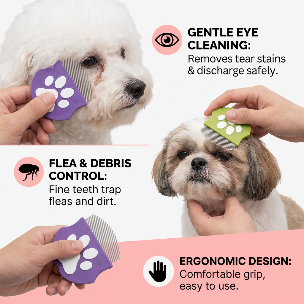 Pet Eye Comb – Facial Grooming Comb for Tear Stains, Eye Discharge & Flea Control
