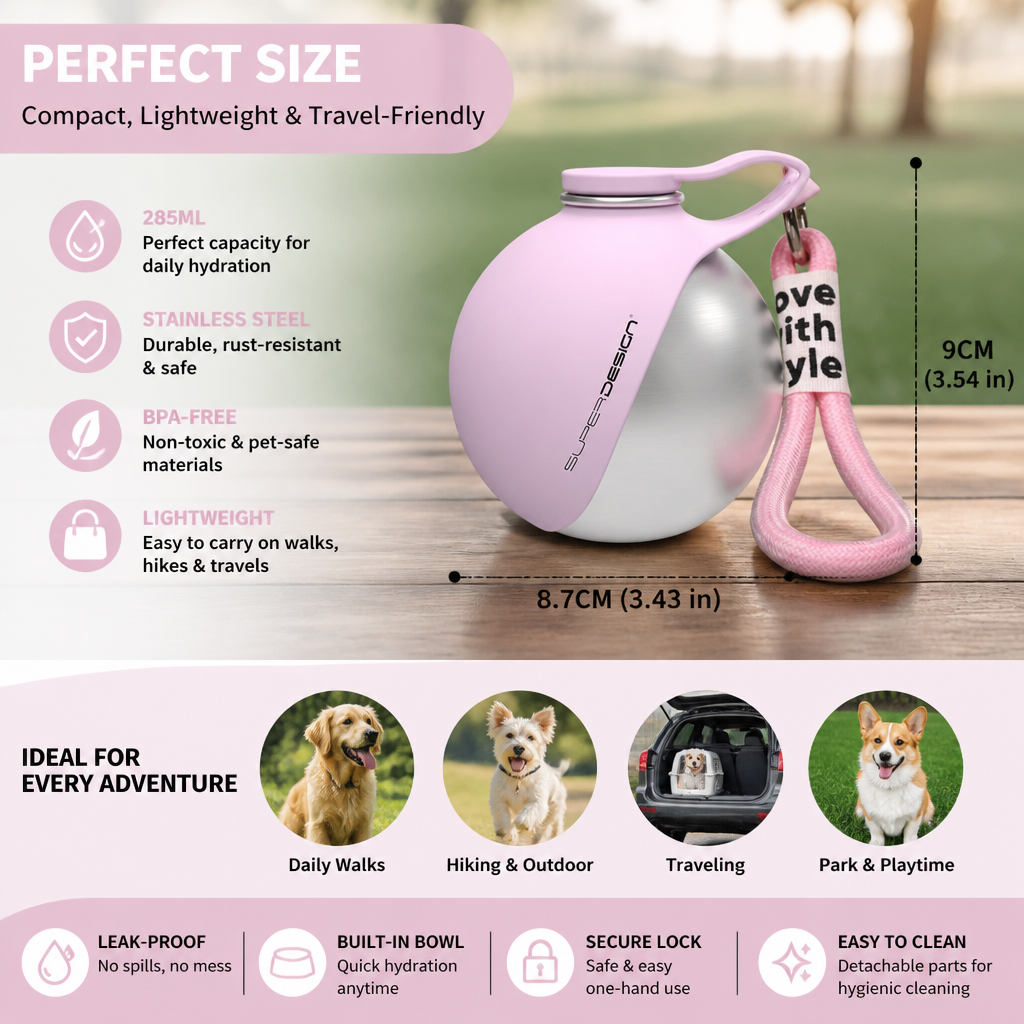 2-in-1 Travel Water Bottle for Dogs – Leak-Proof Stainless Steel Bottle with Silicone Bowl