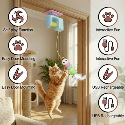 Interactive door yo-yo cat toy with self-play function