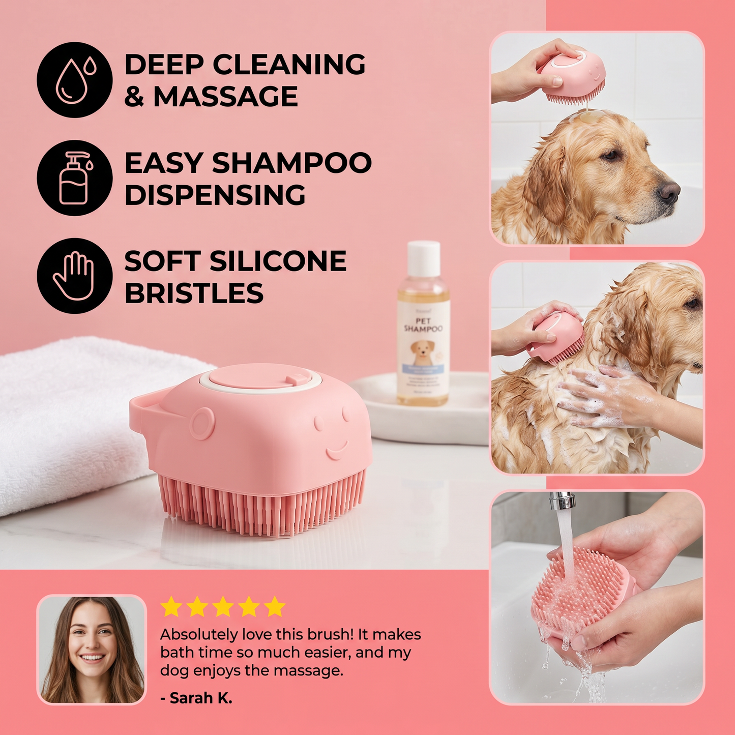 Practical 2-in-1 Professional Dog Bath Brush – Deep Cleaning & Massage in One Step