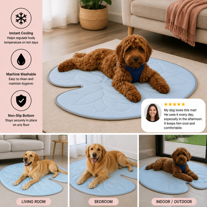 Cooling Leaf-Shaped Pet Mat – Washable Summer Mat with Non-Slip Bottom