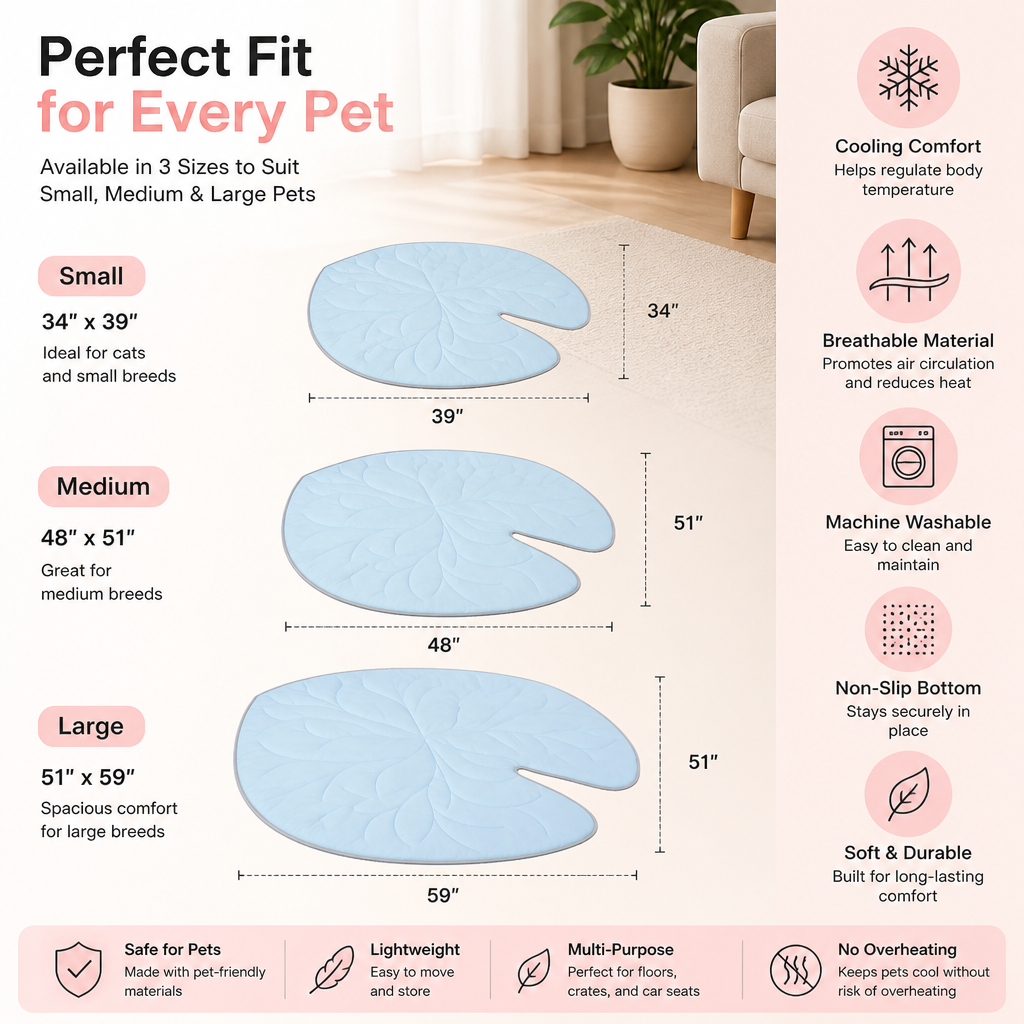 Cooling Leaf-Shaped Pet Mat – Washable Summer Mat with Non-Slip Bottom
