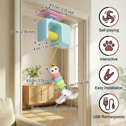 Interactive door yo-yo cat toy with self-play function