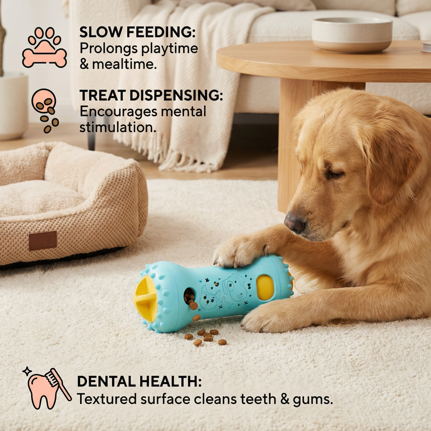 3-in-1 Dog Chew Toy – Slow Feeder, Treat Dispenser & Dental Care