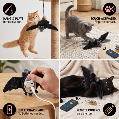 Touch—Activated Flapping Bat Cat Toy with Catnip