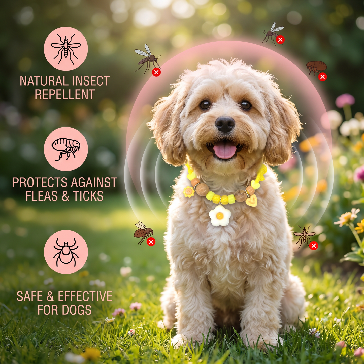 Cute collar with insect repellent for dogs