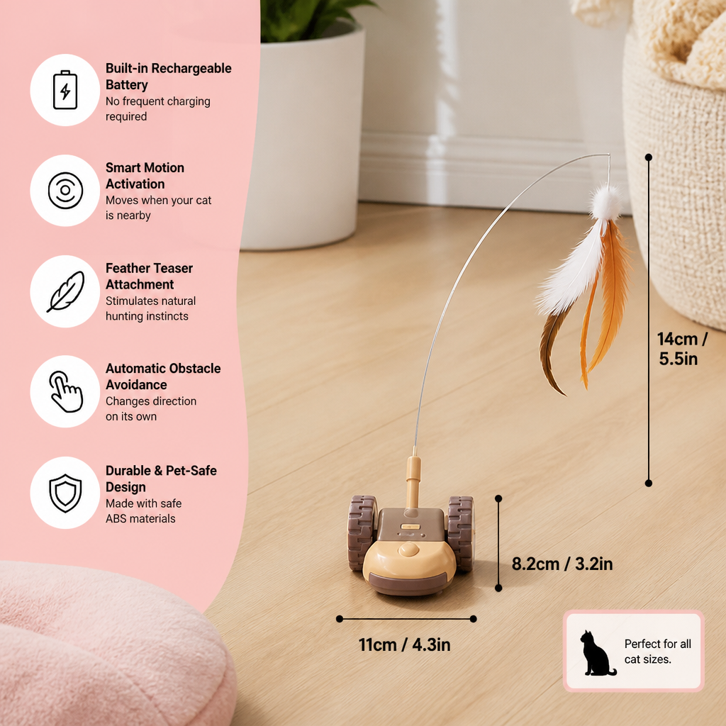 Interactive Cat Toy 3-in-1 – Moving Feather Chase for Active Playtime