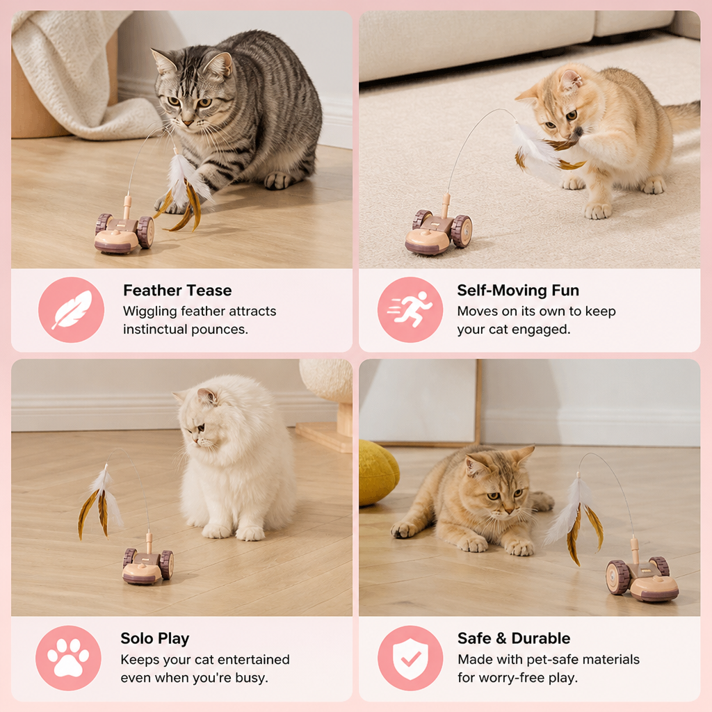 Interactive Cat Toy 3-in-1 – Moving Feather Chase for Active Playtime
