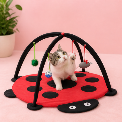 Foldable Cat Play Tent with Hanging Toys and Activity Mat