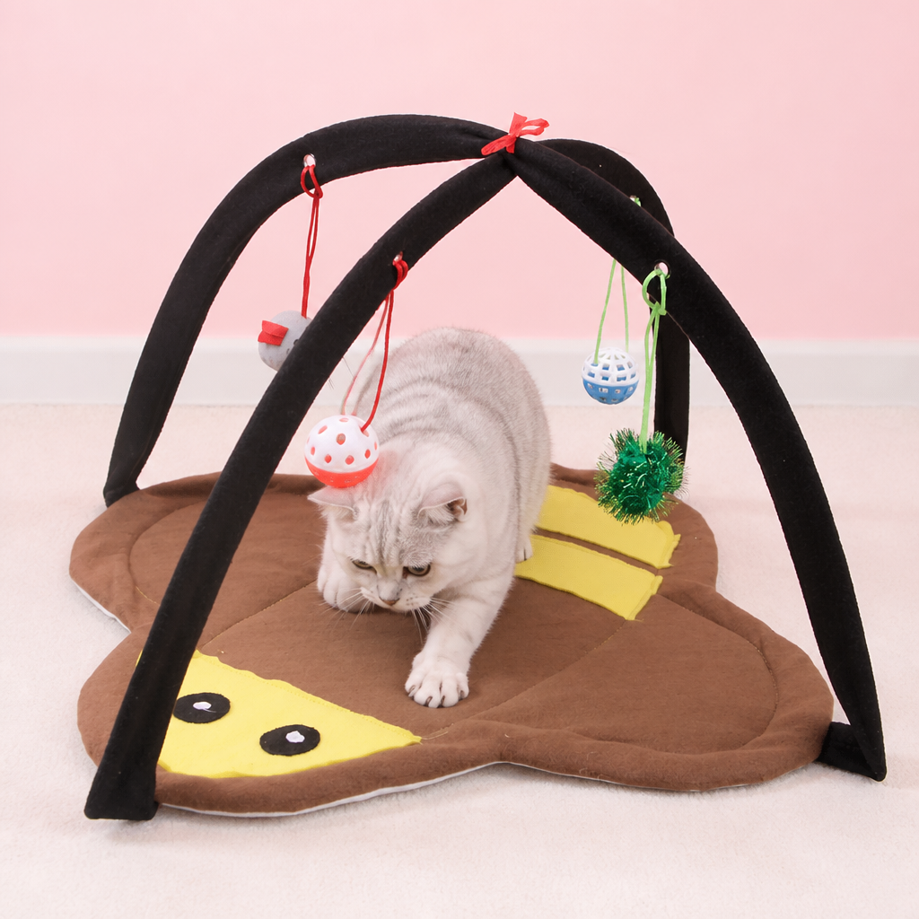 Foldable Cat Play Tent with Hanging Toys and Activity Mat