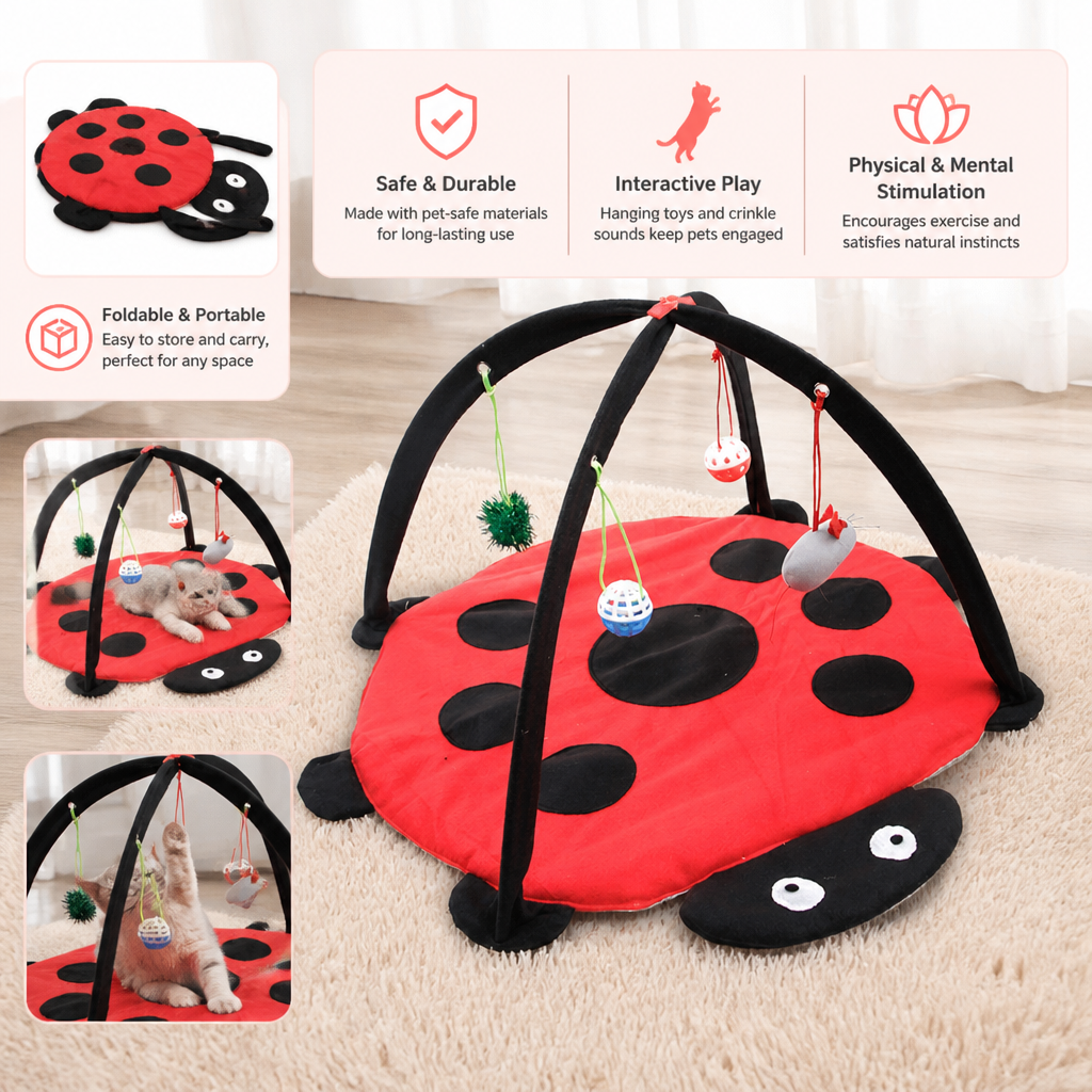 Foldable Cat Play Tent with Hanging Toys and Activity Mat