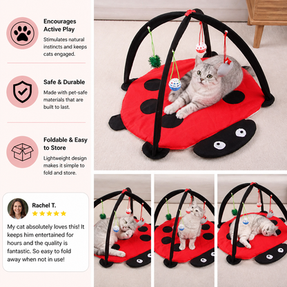 Foldable Cat Play Tent with Hanging Toys and Activity Mat