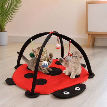 Foldable Cat Play Tent with Hanging Toys and Activity Mat