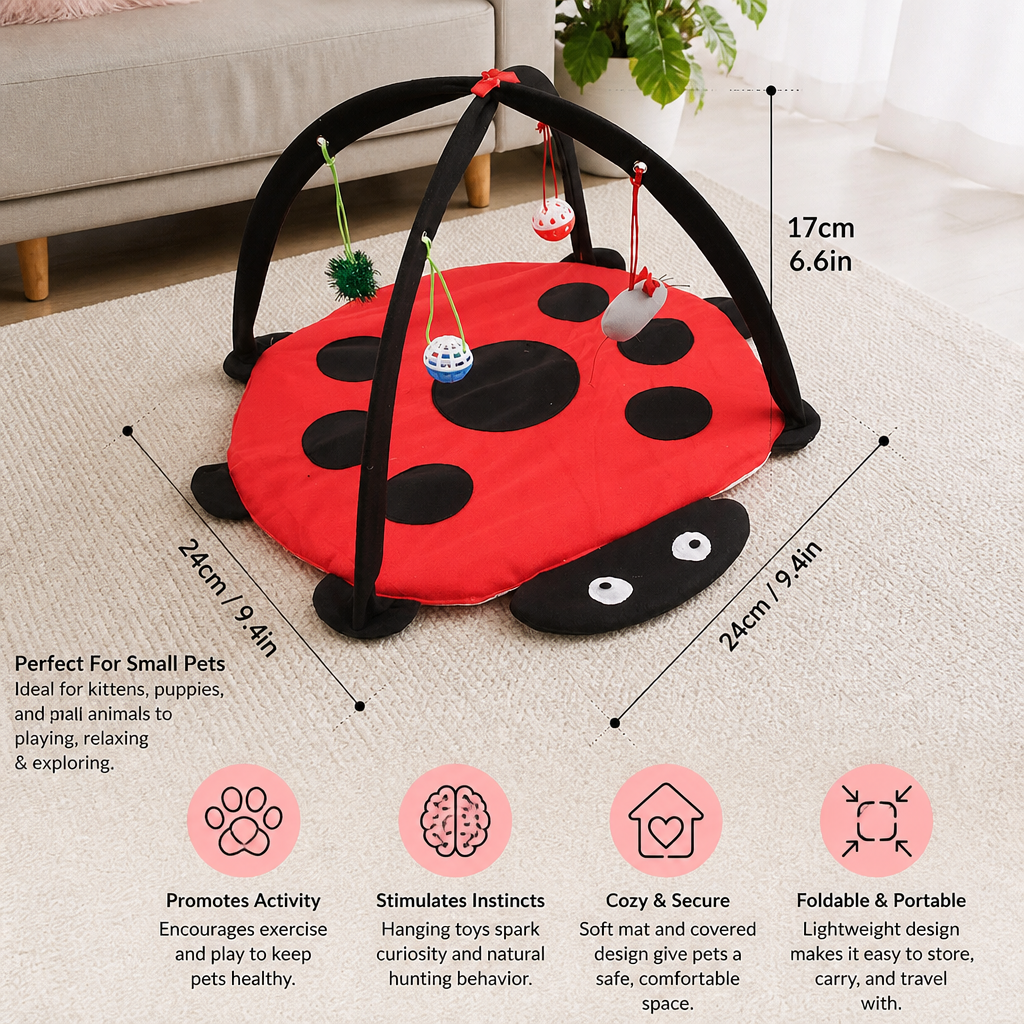 Foldable Cat Play Tent with Hanging Toys and Activity Mat