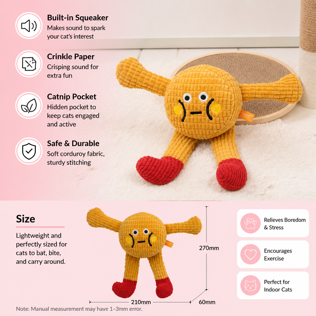 Crinkle Waffle Cat Toy with Catnip Pocket and Squeaky Sound
