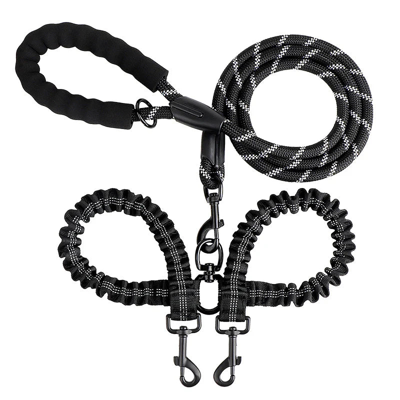 2-in-1 Dog Double Leash with 360° Swivel Joint – Tangle-Free & Shock Absorbing