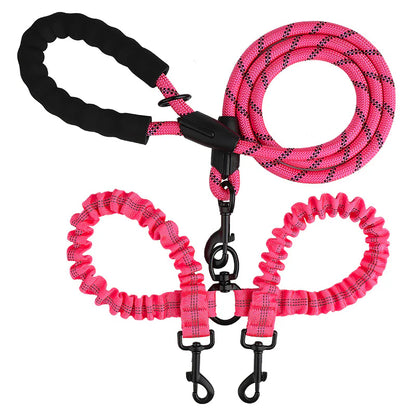 2-in-1 Dog Double Leash with 360° Swivel Joint – Tangle-Free & Shock Absorbing