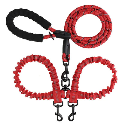 2-in-1 Dog Double Leash with 360° Swivel Joint – Tangle-Free & Shock Absorbing