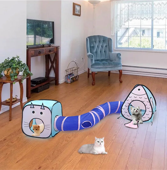 Cat Toy Tunnel With Cat House - Interactive Play Cave For Pets