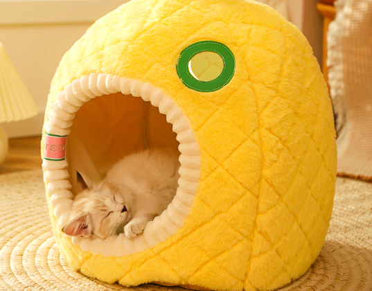 Pineapple Cat Cave - Soft And Cosy Sleeping Cave For Cats, Pet Bed For Cats In Fruit Design