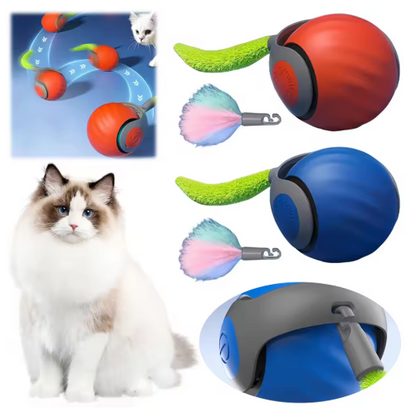 Rolling Play Ball for Cats with Feather Tail