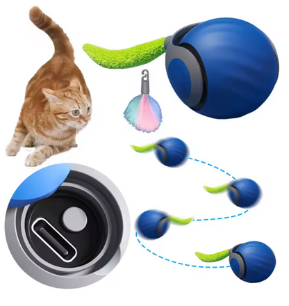 Rolling Play Ball for Cats with Feather Tail