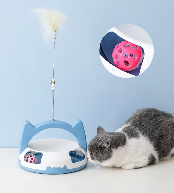 Interactive Cat Toy with Feather and Rolling Ball for Active House Pets