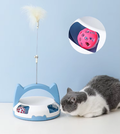 Interactive Cat Toy with Feather and Rolling Ball for Active House Pets