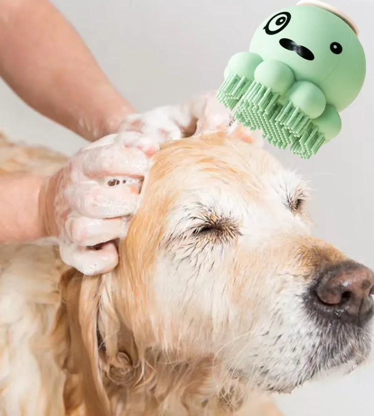 Silicone Pet Brush With Foam Dispenser - Efficient Coat Care For Dogs And Cats